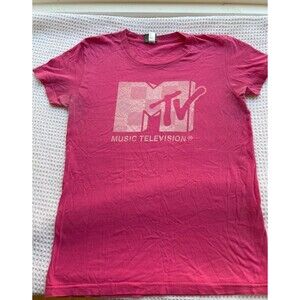 MTV Music Televsion Y2K Pink Womens Babydoll Short Sleeve Graphic Pink  Large